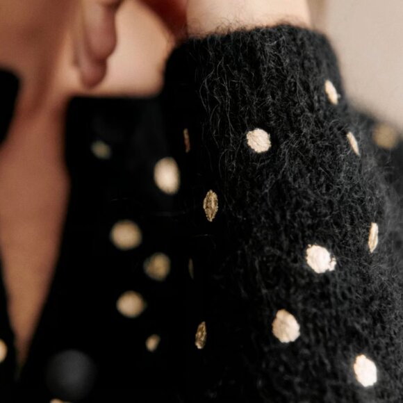 Sezane Talitha Cardigan Small Black/Gold Dots French Causal Knit Soft - Picture 5 of 11
